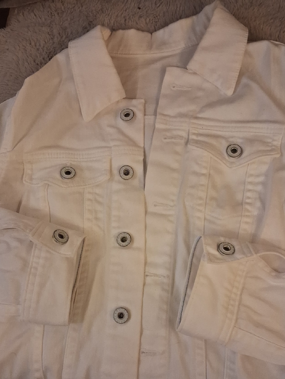 AG Adriano Goldschmied White Button-Up Denim Jacket